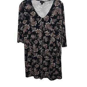 J Jill Wearable Women's Size Medium Paisley Long Line Tunic Black Floral Dress